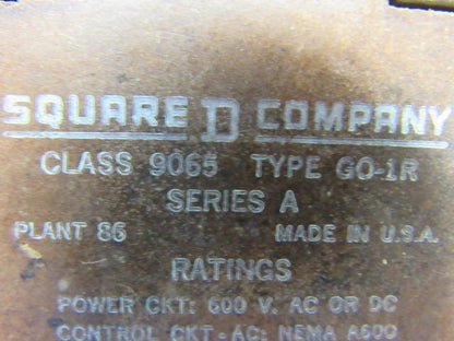 Square D 9065 GO-1R Series A Thermal Overload Relay Open Type Melting Alloy