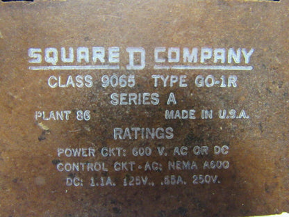 Square D 9065 GO-1R Series A Thermal Overload Relay Open Type Melting Alloy