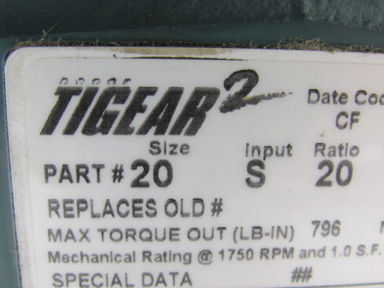 Dodge 20 S 20 HA Tigear 2 20:1 Gear Box Speed Reducer 1-3/16" Hollow Output