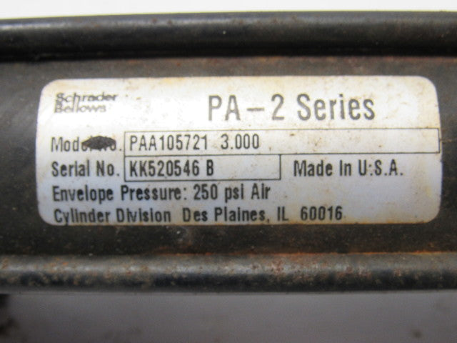 Schrader Bellows PAA105721 1-1/4" Bore X 3" Stroke Pneumatic Air Cylinder