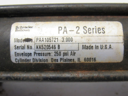Schrader Bellows PAA105721 1-1/4" Bore X 3" Stroke Pneumatic Air Cylinder