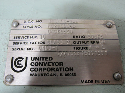 United Conveyor Corp. 353593-7WL Bottom Ash Crusher Gear Reducer 30.65:1 Ratio