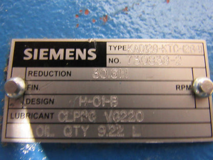 Siemens KAD128-KTC-284 Gear Speed Reducer 30.61:1 Ratio Hollow Shaft 57.7 RPM