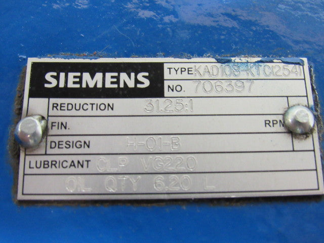 Siemens KAD108-KTC-(254) Gear Reducer 31.25:1 Ratio Hollow Shaft 56.3 RPM Out