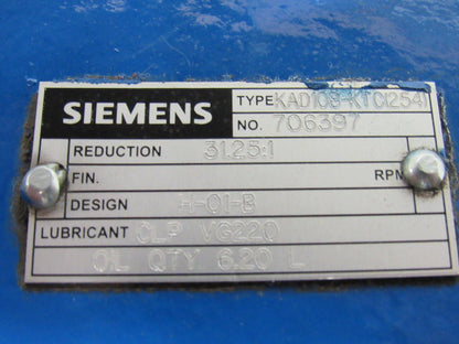 Siemens KAD108-KTC-(254) Gear Reducer 31.25:1 Ratio Hollow Shaft 56.3 RPM Out