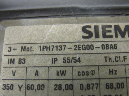 Siemens 1PH7137-2EG00-0BA6 Asynchronous Servo Motor 3PH 400VAC 19.5 kW 26.14HP