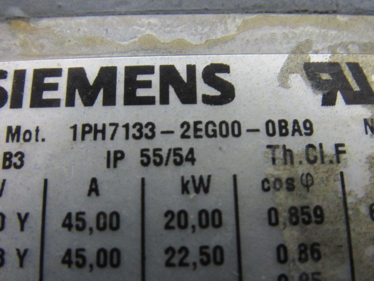 Siemens 1PH7133-2EG00-0BA9 Asynchronous Servo Motor 3PH 400VAC 17.5 kW 23.46HP