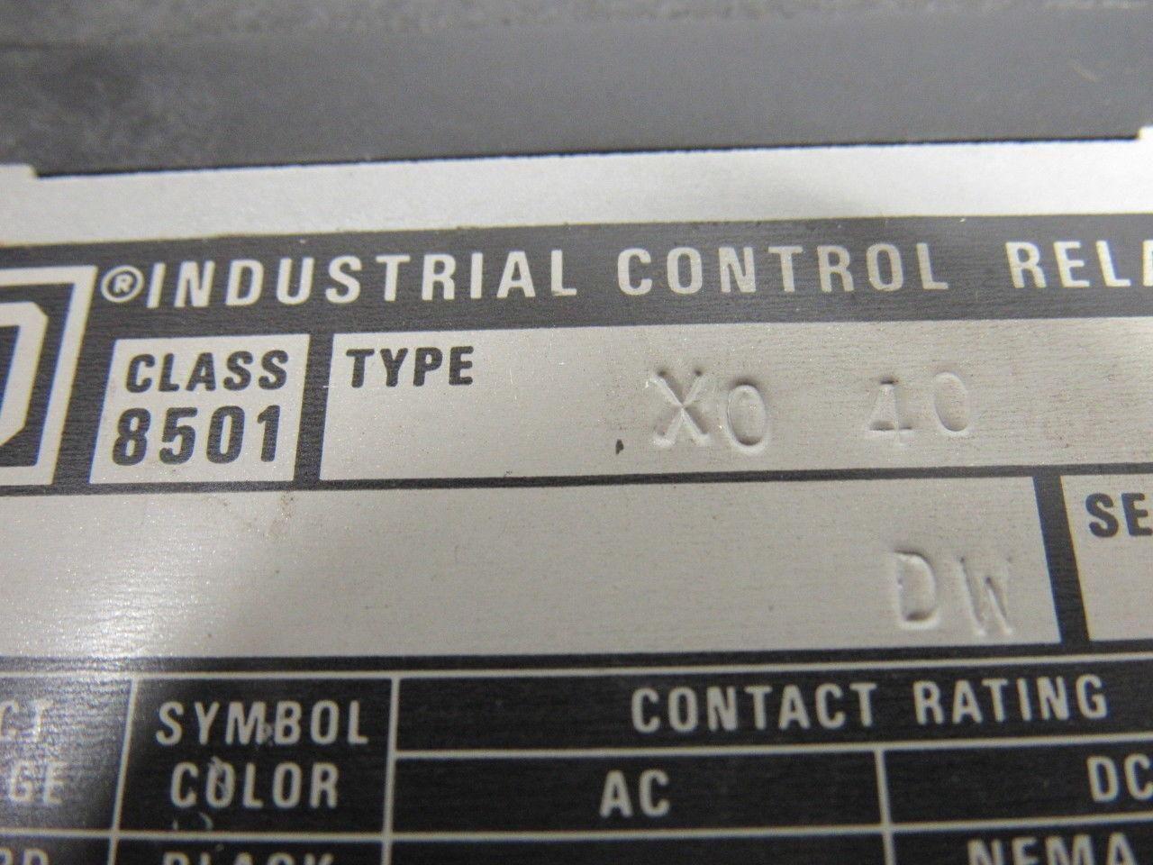 Square D 8501 Type XO-40 Series A Open Type AC Control Relay 120V 60Hz Coil