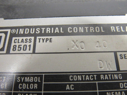 Square D 8501 Type XO-40 Series A Open Type AC Control Relay 120V 60Hz Coil