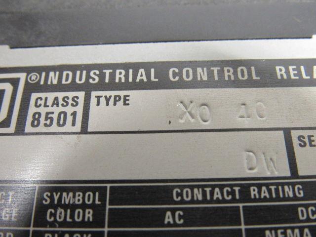 Square D 8501 Type XO-40 Series A Open Type AC Control Relay 120V 60Hz Coil