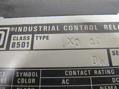 Square D 8501 Type XO-40 Series A Open Type AC Control Relay 120V 60Hz Coil