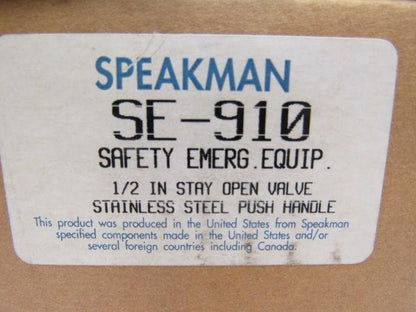 Speakman SE-910 Stay-Open Ball Valve For Eye & Eye/Face Washes 1/2" NPT