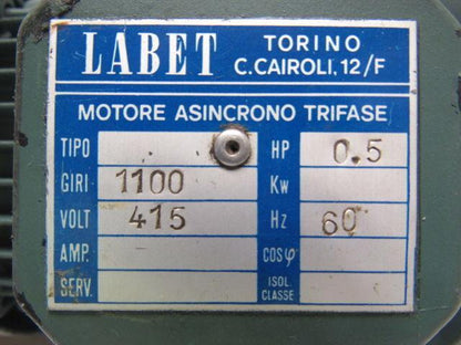 Labet 0.5HP 3PH 415V 1100RPM Electric Motor