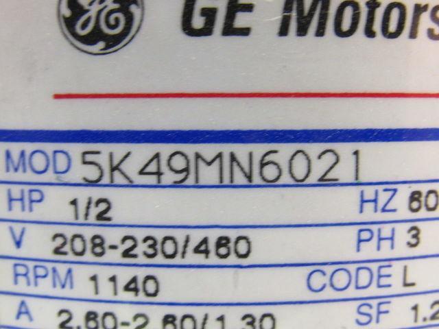 GE Fanuc 5K49MN6021 1/2HP 1140RPM 208-230/460V 3PH  Electric Motor