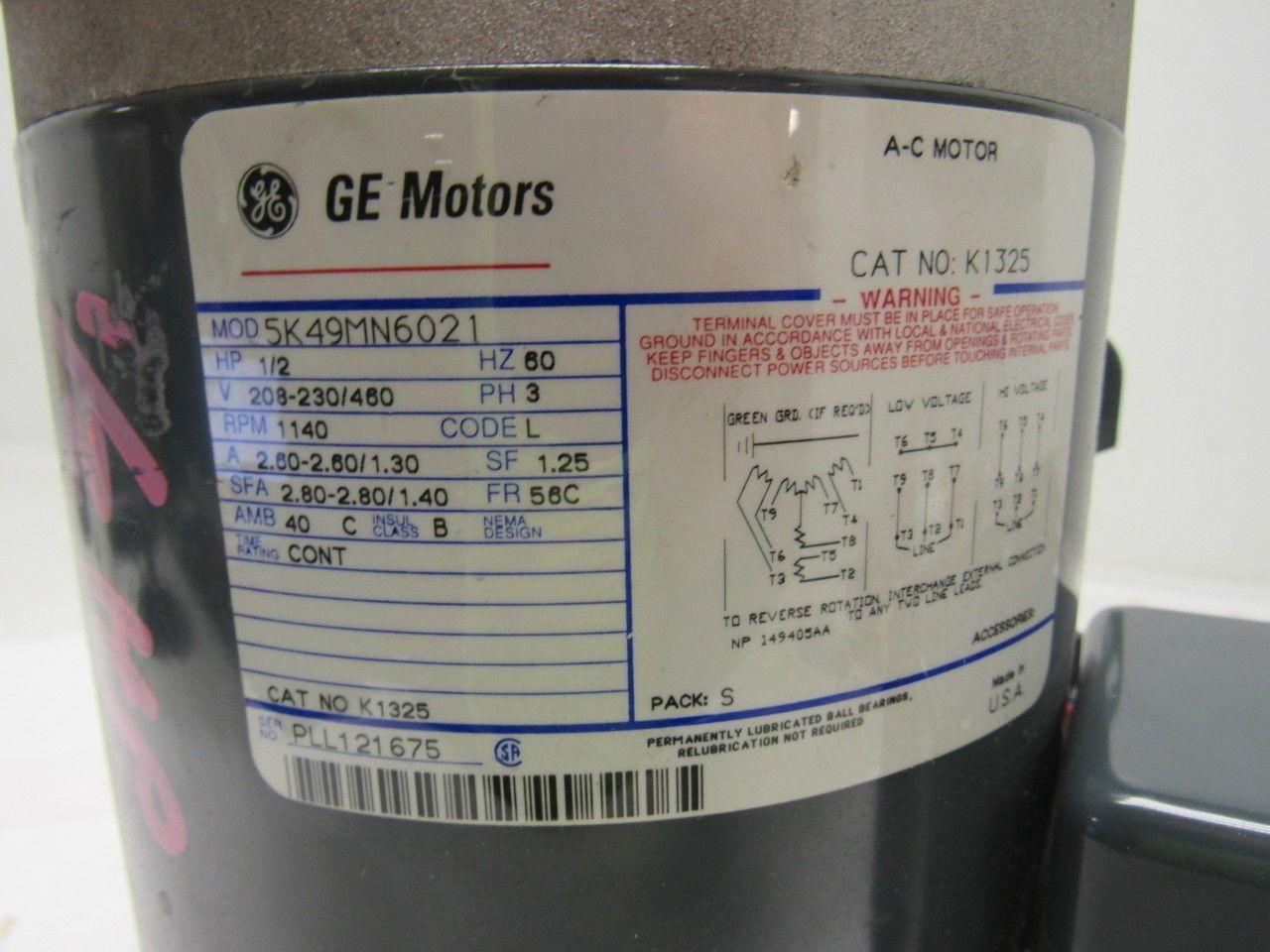 GE Fanuc 5K49MN6021 1/2HP 1140RPM 208-230/460V 3PH  Electric Motor
