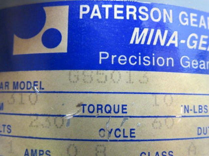 Paterson G85013 1PH 230V 310RPM 10.67:1 Ratio 10 IN-LBS Torque Gearmotor