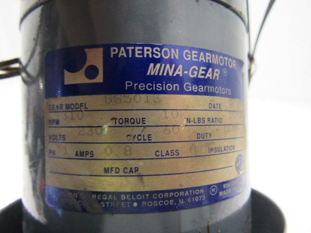 Paterson G85013 1PH 230V 310RPM 10.67:1 Ratio 10 IN-LBS Torque Gearmotor