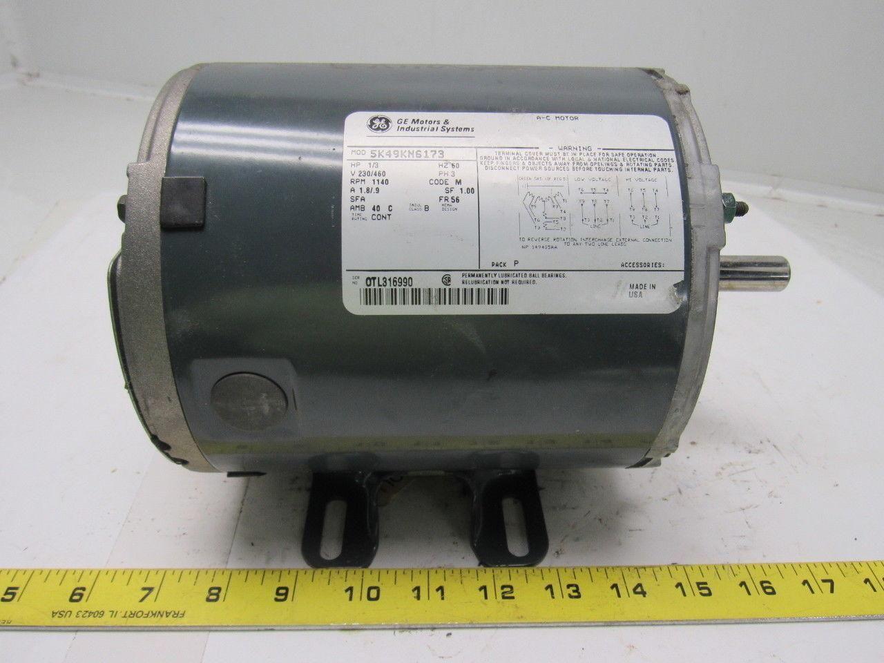 GE Fanuc 5K49KN6173 1/3HP 3PH 230/460V 1140RPM Electric Motor