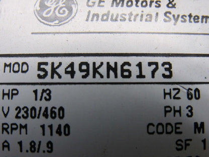 GE Fanuc 5K49KN6173 1/3HP 3PH 230/460V 1140RPM Electric Motor