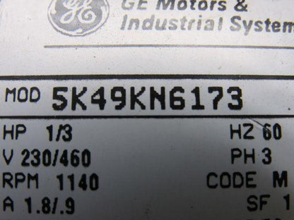 GE Fanuc 5K49KN6173 1/3HP 3PH 230/460V 1140RPM Electric Motor