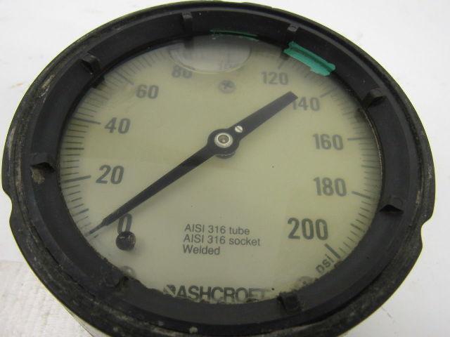 Ashcroft Q-4832 0-200PSI AISI 316  Tube & Socket Welded Oil filled Gauge 4"