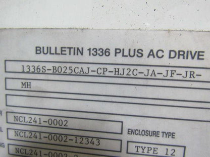 ALLEN BRADLEY 1336 PLUS 1336S-B025CAJ-CP-HJ2C-JA-JF-JR 25 HP AC Drive 460V