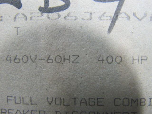 WESTINGHOUSE 400 HP 460V Full Voltage Non-Rev. Motor Controller W/ Breaker Dis.