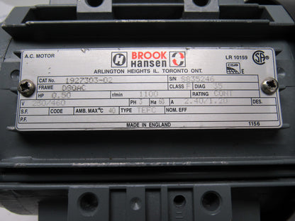 Brook Hansen 1927303-02 1/2HP 3PH 230/460V 1100RPM Electric Motor