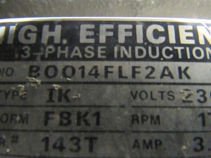 Toshiba  B0014FLF2AK 1HP 3PH 230/460V 1735RPM Electric Motor