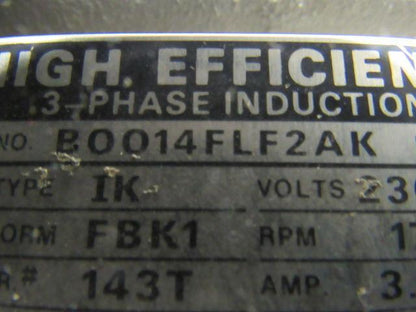 Toshiba  B0014FLF2AK 1HP 3PH 230/460V 1735RPM Electric Motor