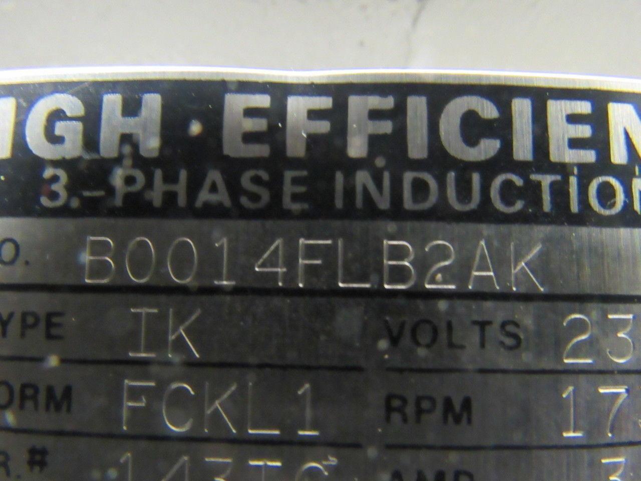 Toshiba B0014FLB2AK 1HP 3PH 230/460V 1735RPM Electric Motor