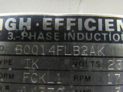 Toshiba B0014FLB2AK 1HP 3PH 230/460V 1735RPM Electric Motor