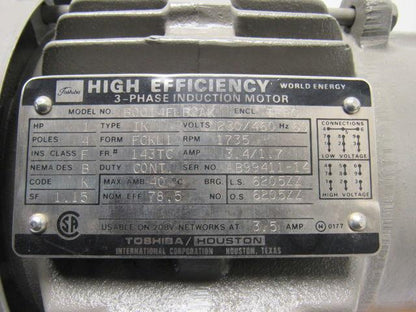 Toshiba B0014FLB2AK 1HP 3PH 230/460V 1735RPM Electric Motor