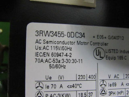 Siemens 3RW3455-0DC34 SIKOSTART Semiconductor Motor Controller Soft Start 50HP