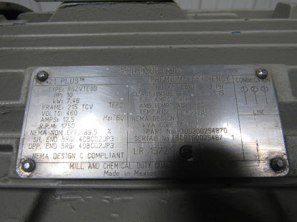 Siemens RGZVTESD PE 21 PLUS 10HP 3PH 460V 1750RPM Mill & Chemical Electric Motor