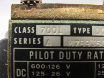 Square D D022 - S4 Class 7001 Series A Pilot Duty Relay 600 V