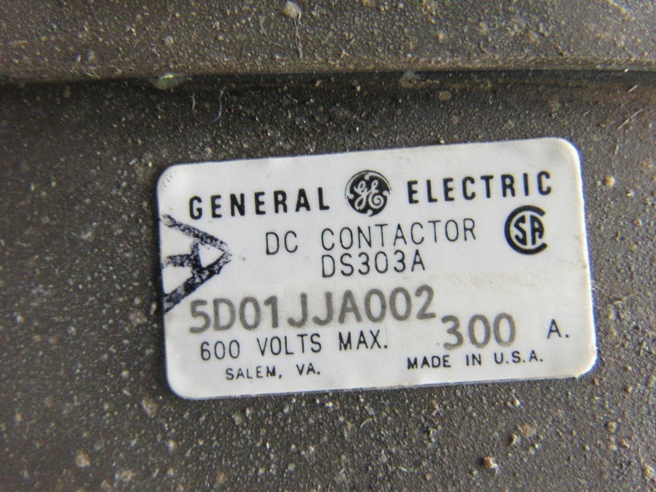 GE General Electric 5D01JJA002 DS303A DC Contactor 600V 300A 230/250VDC Coil