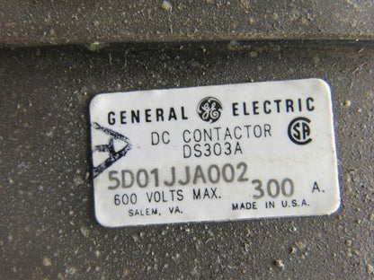 GE General Electric 5D01JJA002 DS303A DC Contactor 600V 300A 230/250VDC Coil