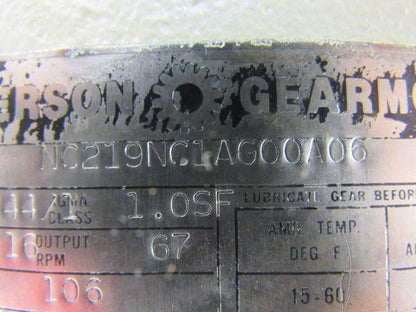 Paterson NC219NC1AG00A06 25.44:1 Ratio Gearmotor 115VDC 1725RPM IN 67RPM OUT