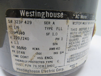 Westinghouse 323P 429 1/6HP 1PH 220/240V 1140RPM Electric Motor