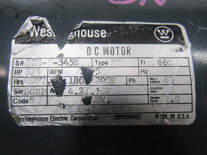 Westinghouse 388-P-345B 3/4HP 180VDC Permanent Magnet Electric Motor