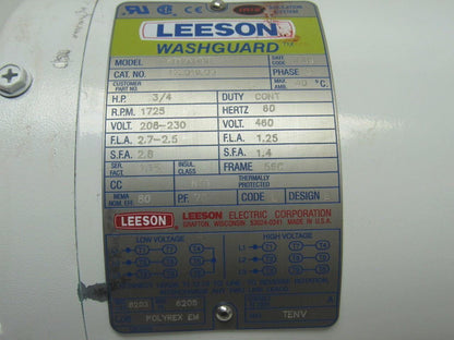 Leeson Electric C6T17VC1J 3/4 HP 3PH 1725RPM Electric WashGuard Motor