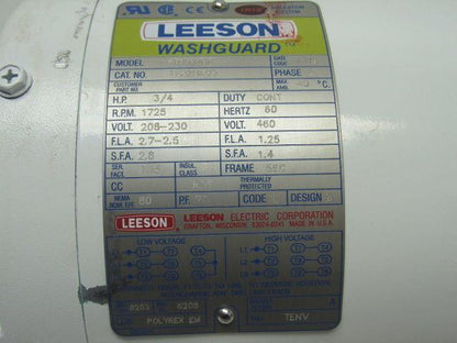 Leeson Electric C6T17VC1J 3/4 HP 3PH 1725RPM Electric WashGuard Motor