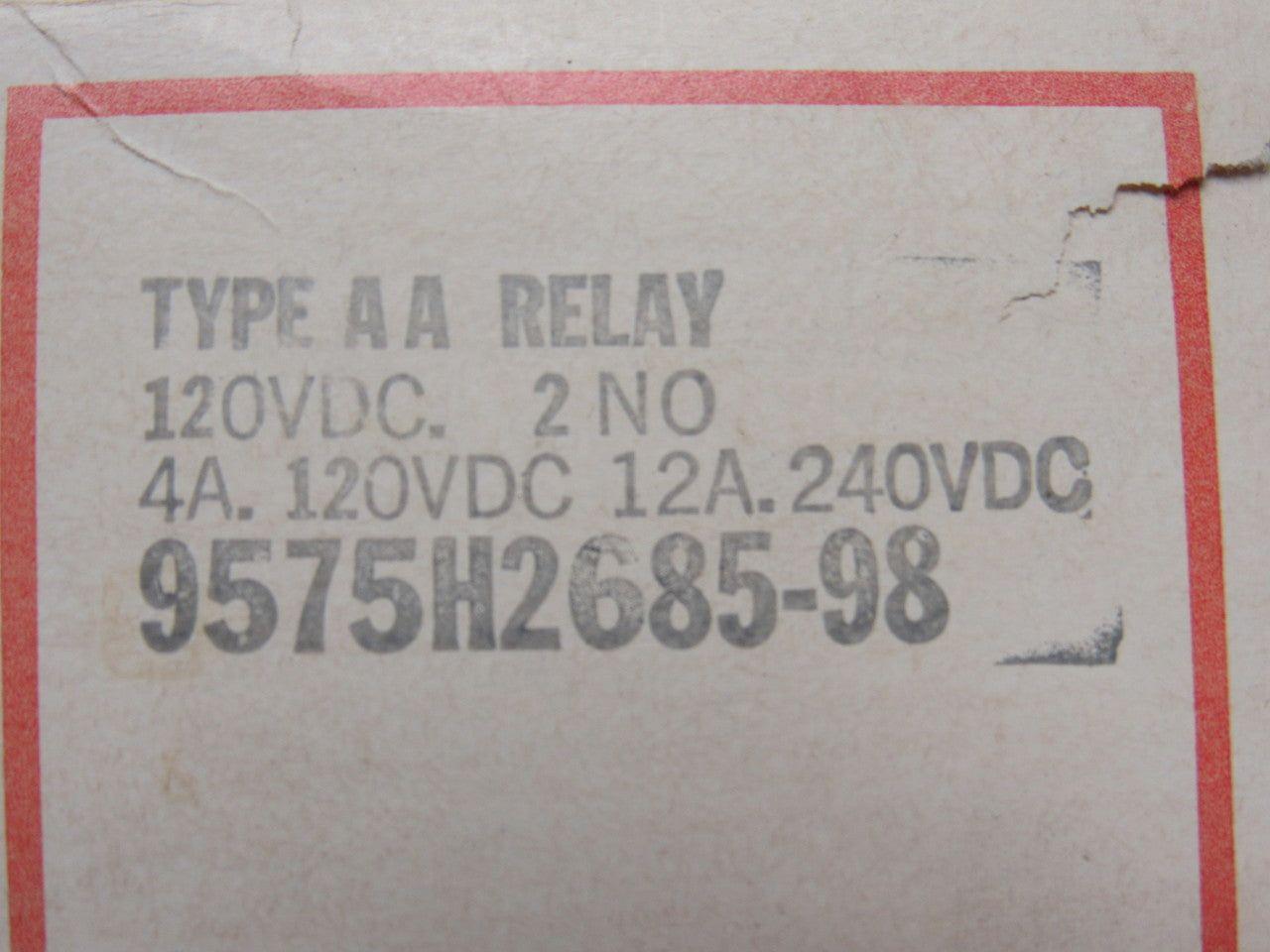 Cutler Hammer 9575H2685-98 Type AA DC Control Relay 120VDC 2 N.O.