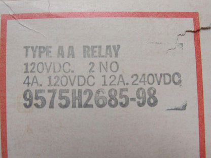 Cutler Hammer 9575H2685-98 Type AA DC Control Relay 120VDC 2 N.O.