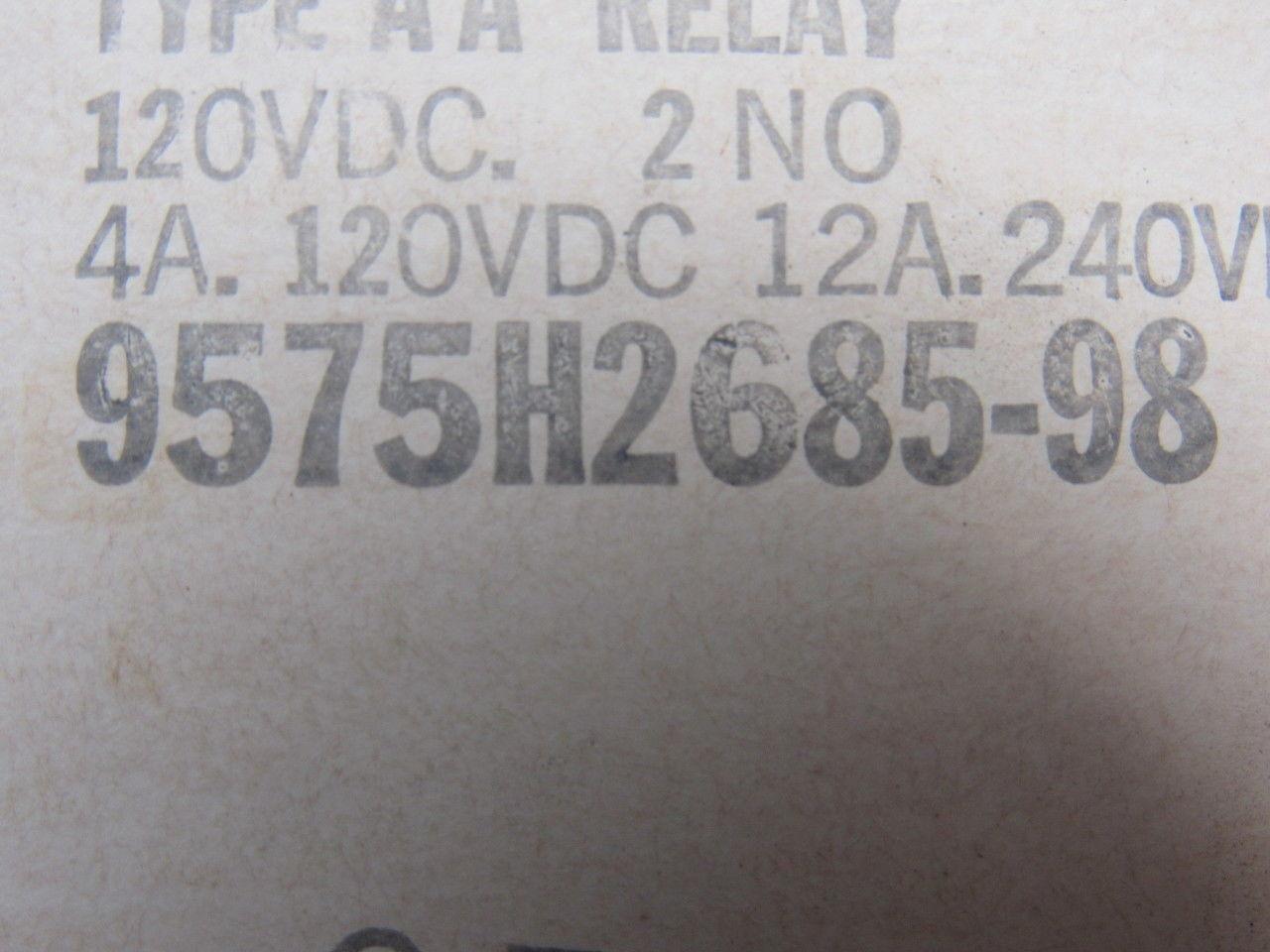 Cutler Hammer 9575H2685-98 Type AA DC Control Relay 120VDC 2 N.O.