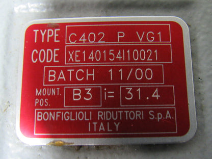 Bonfiglioli C402 P VG1 Gear Speed Reducer 31.4:1 Ratio W/Mechanical Variator