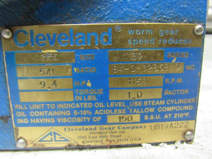 Cleveland 84-0-32868-3 Size 35E Series 39 Worm Gear Speed Reducer 5 X 1 Ratio