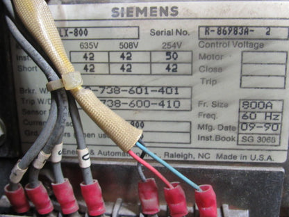 Siemens RXL-800 800A MO/DO LIG Air Circuit Breaker
