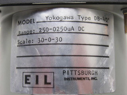 Yokogawa / GE Type DB-40 Analog DC Ammeter 30-0-30 Scale 250-0-250uA DC Range